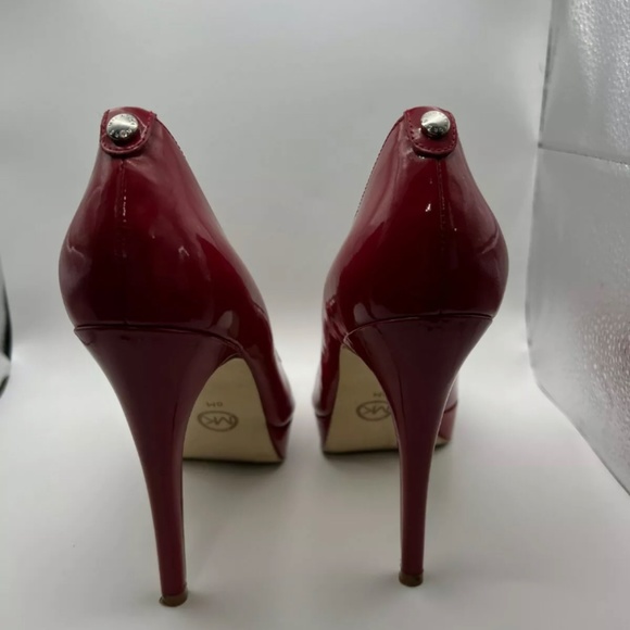 Michael Kors Women's Sz 8M Red Platform Heels Open Toe Leather Upper Shoes - Picture 3 of 4